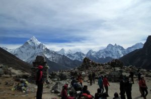 Stone Memorials & Prayer Flags on Dughla pass on Everest base camp trek in Nepal